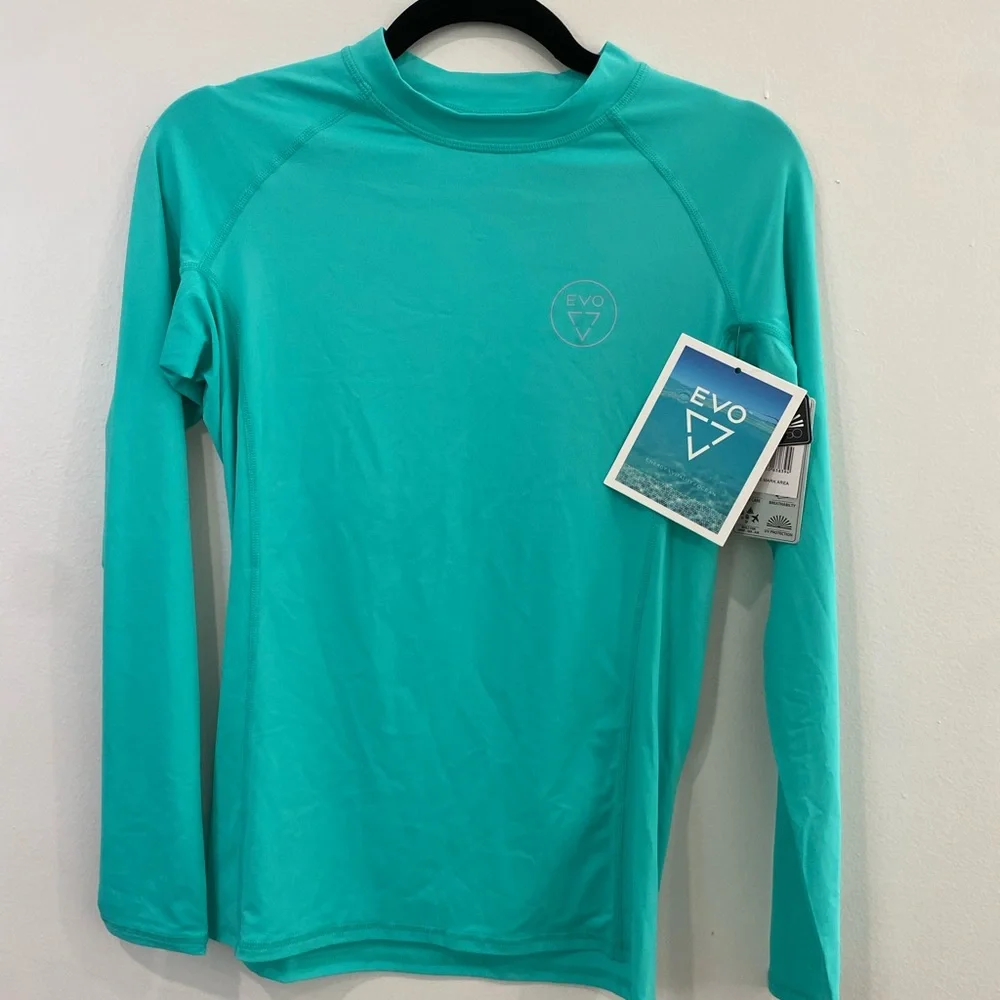 Women's Turquoise Long Sleeve Swim Coverup - Picture 2 of 5